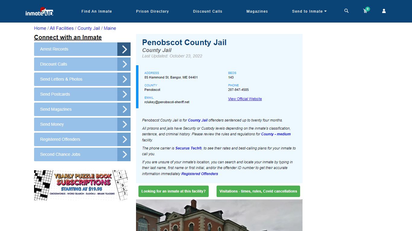 Penobscot County Jail - Inmate Locator - Bangor, ME